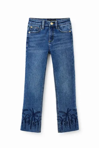 Embroidered long flare jeans - BLUE - 3/4
