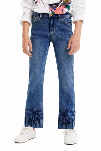Embroidered long flare jeans - BLUE - 5/6