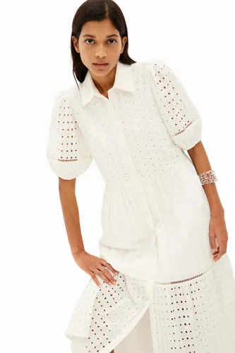 Embroidered midi shirt dress - WHITE - S