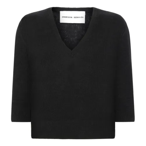 Emerson Renaldi , Deep v-neck knit ,Black female, Sizes: