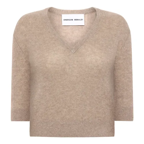 Emerson Renaldi , Deep v-neck knit ,Brown female, Sizes: