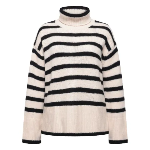 Emerson Renaldi , Stand up collar sweater stripe ,Beige female, Sizes: