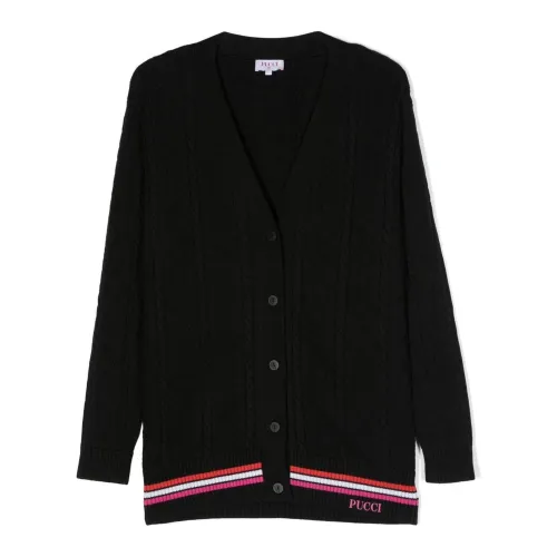 Emilio Pucci , Black Cotton Cardigan with Ribbed Cuffs and Hem ,Black female, Sizes: