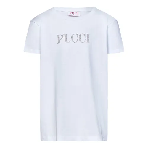 Emilio Pucci , Girls Clothing T-Shirts Polos White Ss24 ,White female, Sizes: