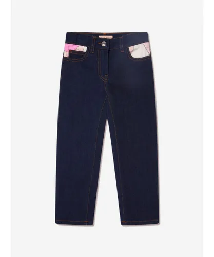 Emilio Pucci Girls Marmo Pocket Jeans in Blue Cotton
