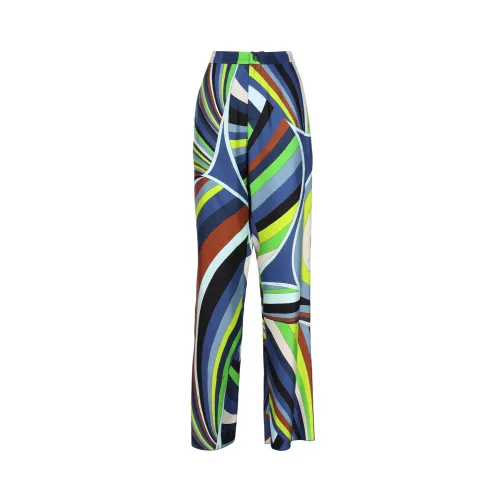 Emilio Pucci , Iris Print Silk Trousers ,Multicolor female, Sizes: