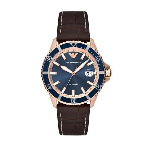 Emporio Armani Armani Men's Three-Hand Date, Rose Gold-Tone Stainless Steel Watch, AR11556 - Black