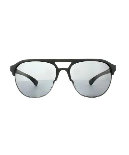 Emporio Armani Aviator Mens Black Rubber Grey Polarized Sunglasses - One