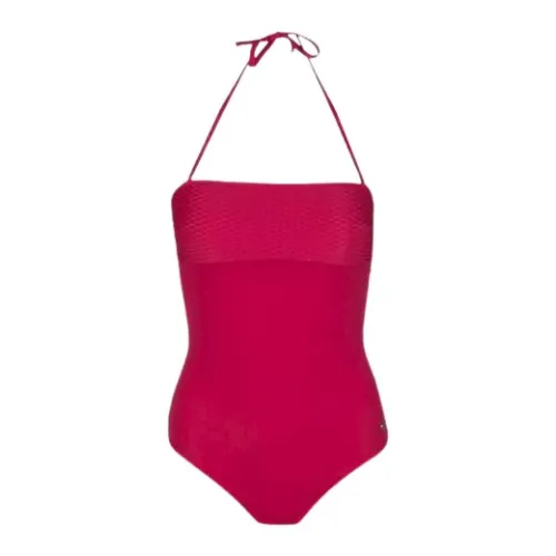 Emporio Armani , Back-Tied One-Piece Swimsuit with Raised Pattern ,Pink female, Sizes: