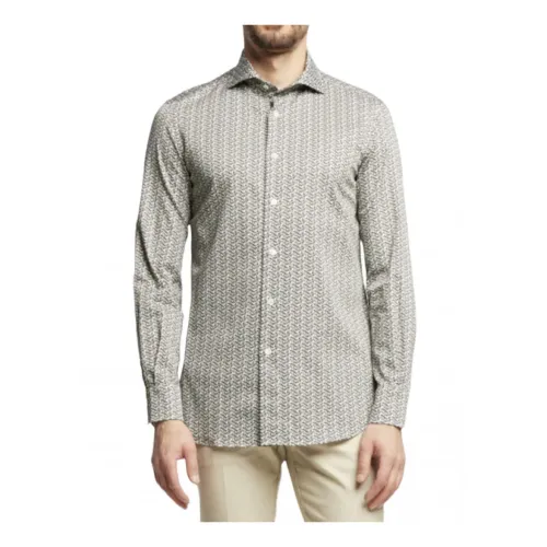 Emporio Armani , Beige Regular FIT Shirt with All Over Lettering Print for Men ,Beige male, Sizes: