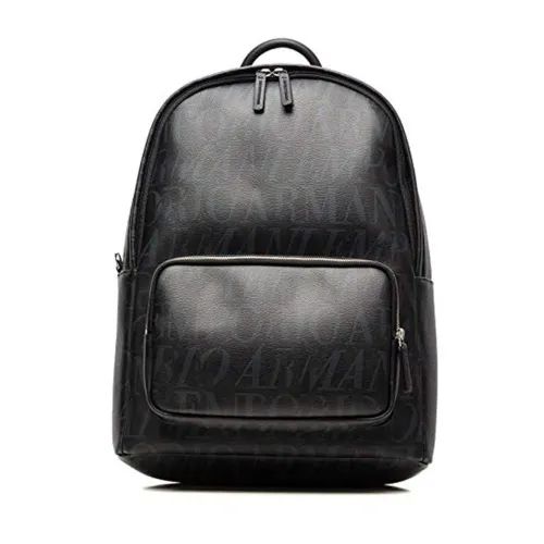 Emporio Armani , Black Backpack with Gray All Over Logo ,Black male, Sizes: ONE SIZE