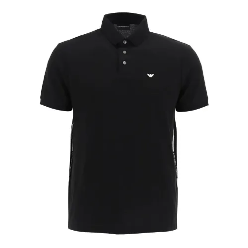 Emporio Armani , Black Cotton Jersey Short Sleeve Polo with Micro Eagle Embroidery ,Black male, Sizes: