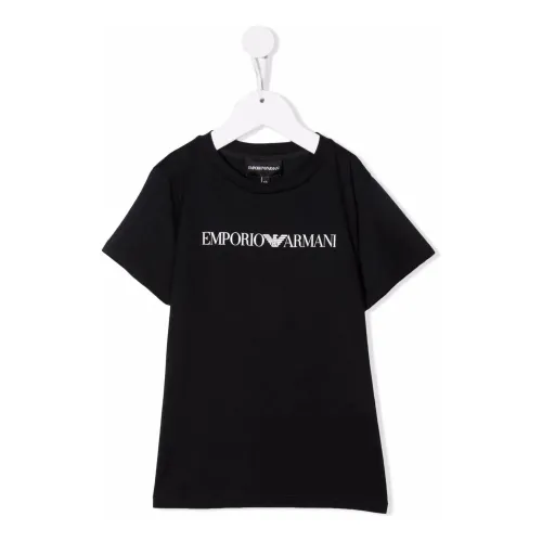 Emporio Armani , Black Cotton Logo Print T-shirt ,Black male, Sizes: