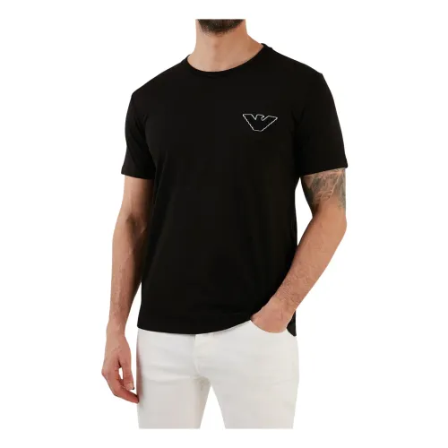 Emporio Armani , Black Cotton Regular Fit T-shirts and Polos ,Black male, Sizes: