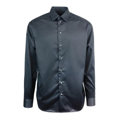 Emporio Armani , Black Cotton Stretch Shirt ,Black male, Sizes: