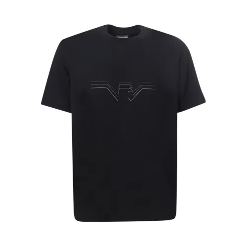 Emporio Armani , Black Crew-neck T-shirt with Eagle Logo ,Black male, Sizes: