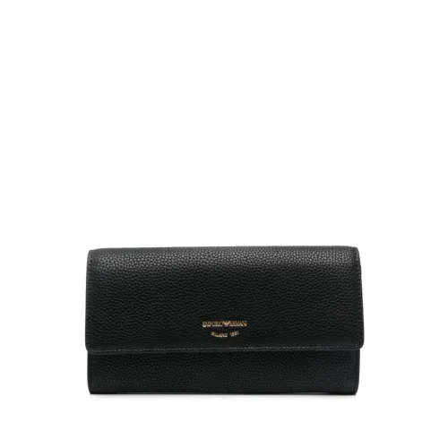 Emporio Armani , Black Deer-Print Flap Wallet ,Black female, Sizes: ONE SIZE