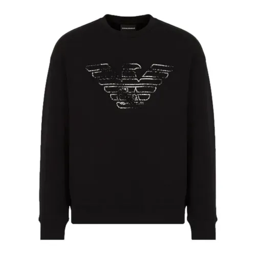 Emporio Armani , Black Double Jersey Sweatshirt with Graffiti Logo Print ,Black male, Sizes: