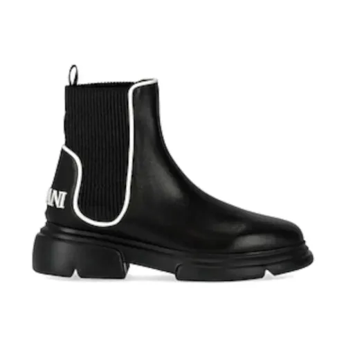 Emporio Armani , Black Elastic Insert Boot with Raised Logo ,Black female, Sizes: