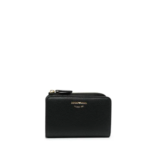 Emporio Armani , Black Engraved-Logo Leather Cardholder ,Black female, Sizes: ONE SIZE