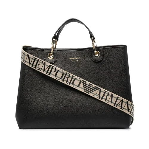 Emporio Armani , Black/Gold Logo-Print Tote Bag ,Black female, Sizes: ONE SIZE