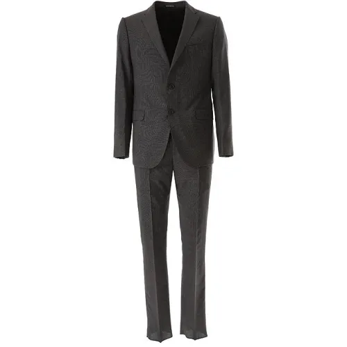 Emporio Armani , Black Grey Suit with Notched Lapel ,Black male, Sizes:
