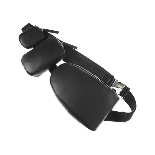 Emporio Armani , Black Leather Belt Bag with Adjustable Strap ,Black male, Sizes: ONE SIZE