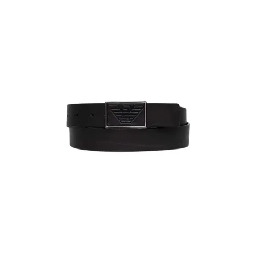Emporio Armani , Black Leather Belt with Leather Buckle ,Black male, Sizes: