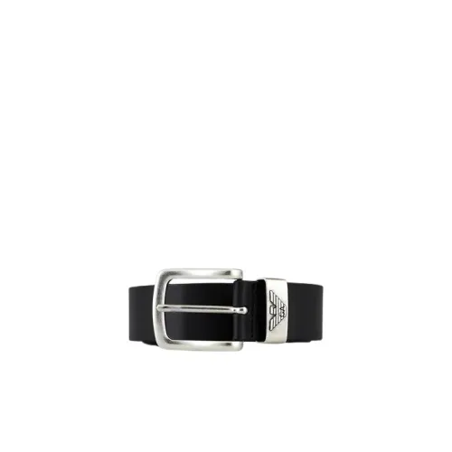 Emporio Armani , Black Leather Belt with Logo Buckle ,Black male, Sizes:
