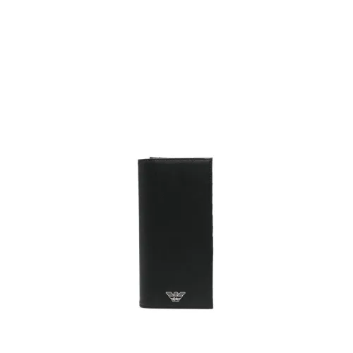 Emporio Armani , Black Leather Bi-Fold Cardholder ,Black male, Sizes: ONE SIZE