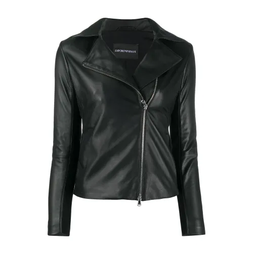 Emporio Armani , Black Leather Motorcycle Jacket ,Black female, Sizes: