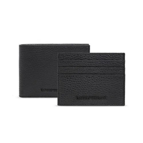 Emporio Armani , Black Leather Wallet and Card Holder Set ,Black male, Sizes: ONE SIZE