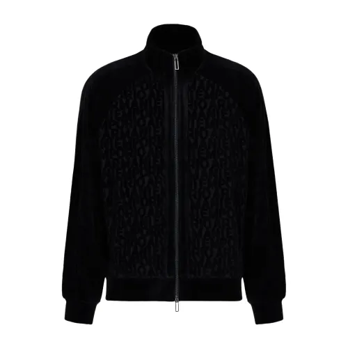 Emporio Armani , Black Letters Full Zip Sweatshirt ,Black male, Sizes: