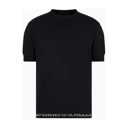 Emporio Armani , Black Logo Lettering T-Shirt ,Black male, Sizes: