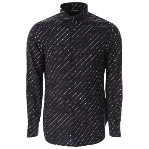 Emporio Armani , Black Lyocell Cotton Shirt with ,Black male, Sizes: