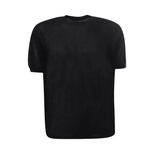 Emporio Armani , Black Micro-Perforated Sweater with Logo ,Black male, Sizes: