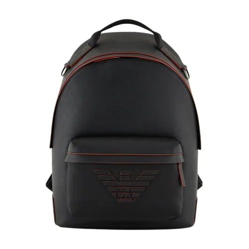Emporio Armani , Black/Orange Detail Backpack ,Black male, Sizes: ONE SIZE