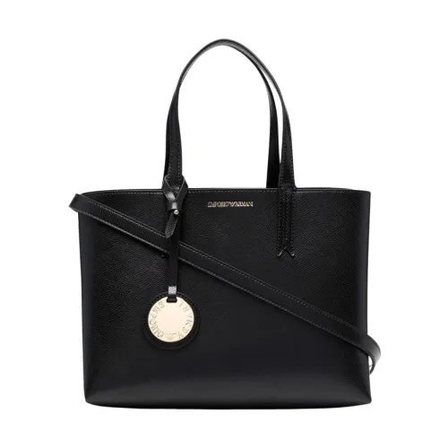 Emporio Armani , Black Pebble Textured Shoulder Bag ,Black female, Sizes: ONE SIZE