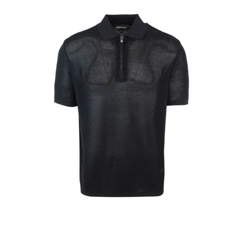 Emporio Armani , Black Polo Zip T-shirt ,Black male, Sizes: