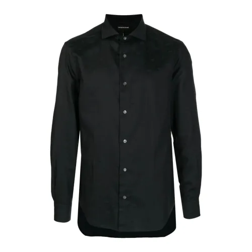 Emporio Armani , Black Regular FIT Shirt with All Over Eagle Logo ,Black male, Sizes: