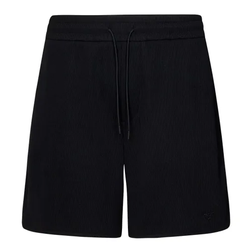 Emporio Armani , Black Shorts with Drawstring and Eagle Logo ,Black male, Sizes: