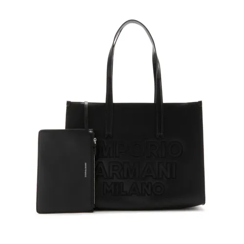 Emporio Armani , Black Shoulder Bag with Tonal Logo Lettering ,Black female, Sizes: ONE SIZE