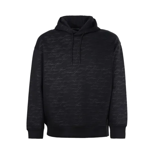 Emporio Armani , Black Sweaters with Hood and Drawstring ,Black male, Sizes: