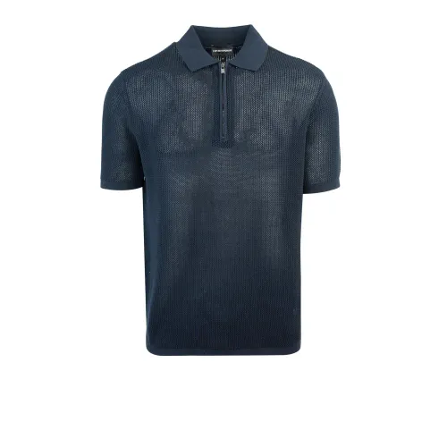 Emporio Armani , Blue Polo Zip T-shirt ,Blue male, Sizes: