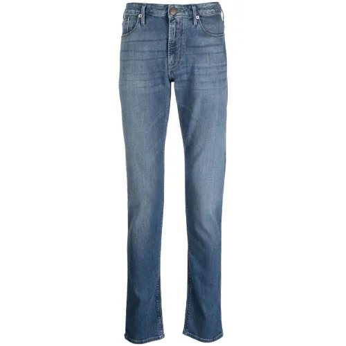 Emporio Armani , Blue Slim-Fit Jeans with Contrast Stitching ,Blue male, Sizes: