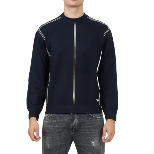 Emporio Armani , Blue Sweaters with Contrasting Stripes ,Blue male, Sizes: