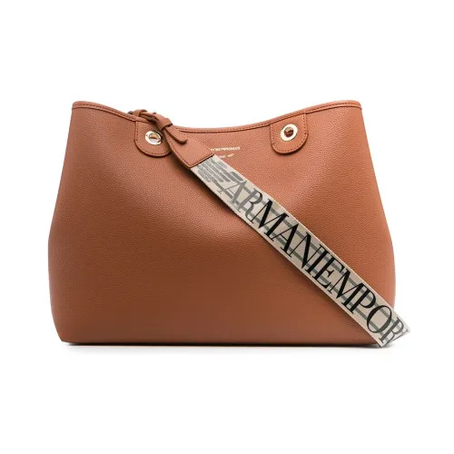 Emporio Armani , Brown Leather Logo-Strap Tote Bag ,Brown female, Sizes: ONE SIZE