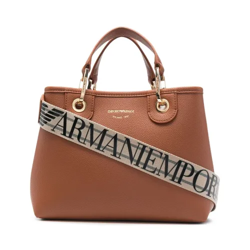 Emporio Armani , Brown Leather Logo Tote Bag ,Brown female, Sizes: ONE SIZE