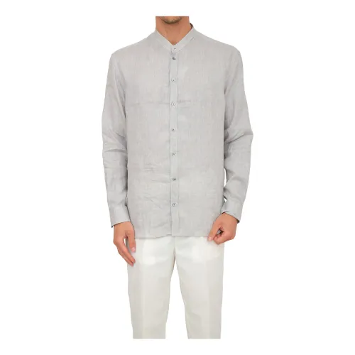 Emporio Armani , Casual Linen Shirt ,Gray male, Sizes: