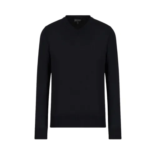 Emporio Armani , Classic Wool V-Neck Sweater ,Black male, Sizes: